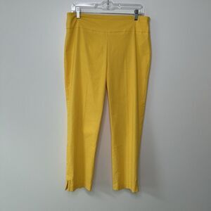 Crown & Ivy Cropped Pull On Pants Bright Yellow Mid-Rise Stretch Ankle Size 10